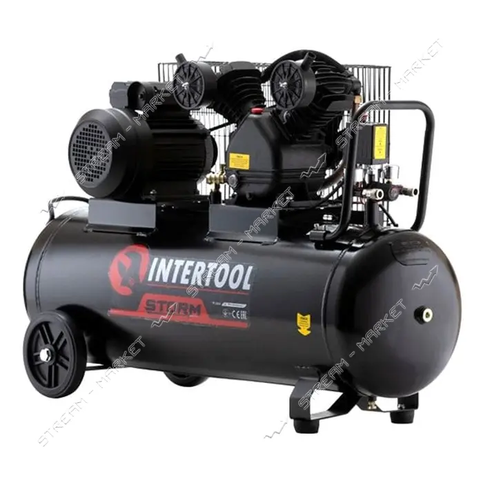 Компрессор Intertool PT-0014 100л 3кВт 220В 8 атм 500л/мин 2 цилиндра