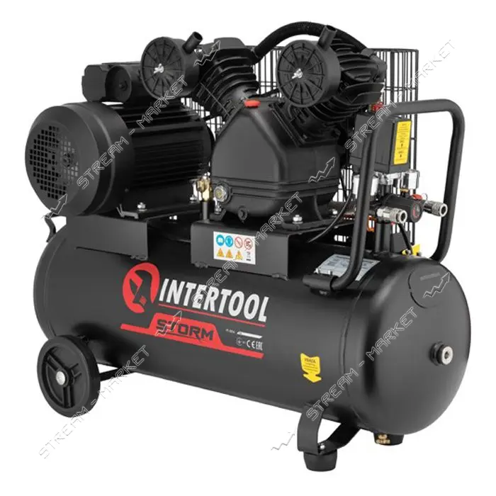Компрессор Intertool PT-0016 50л 3кВт 220В 10атм 500л/мин 2 цилиндра                                