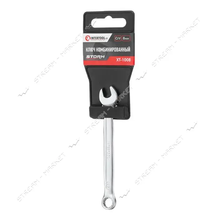 Ключ комбинированный Intertool XT-1008 8мм Cr-V покрытие DIN3113 STORM сатин-хром                   