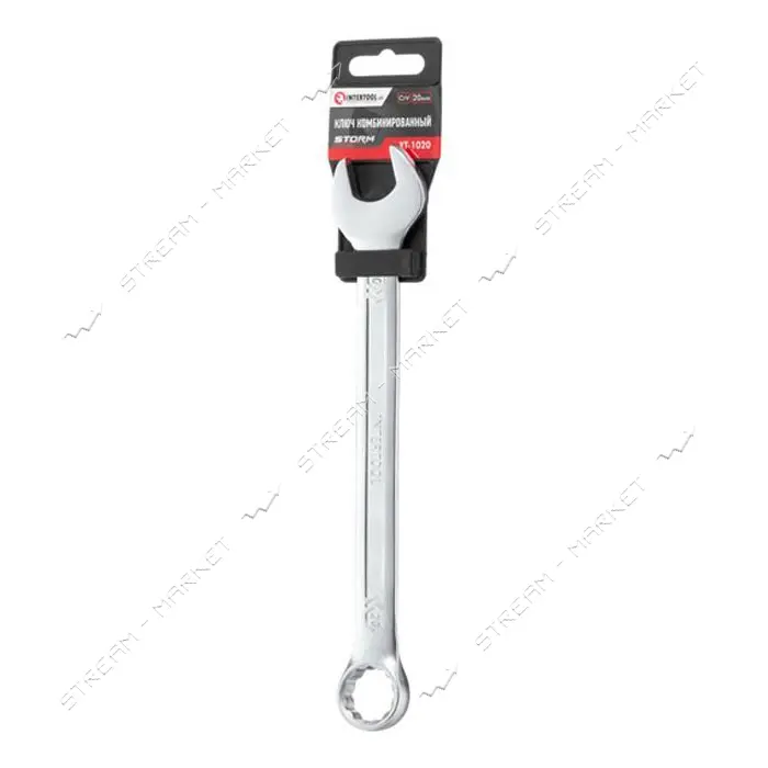 INTERTOOL XT-1020 Ключ комбинированный 20мм Cr-V, покрытие сатин-хром; DIN3113, STORM