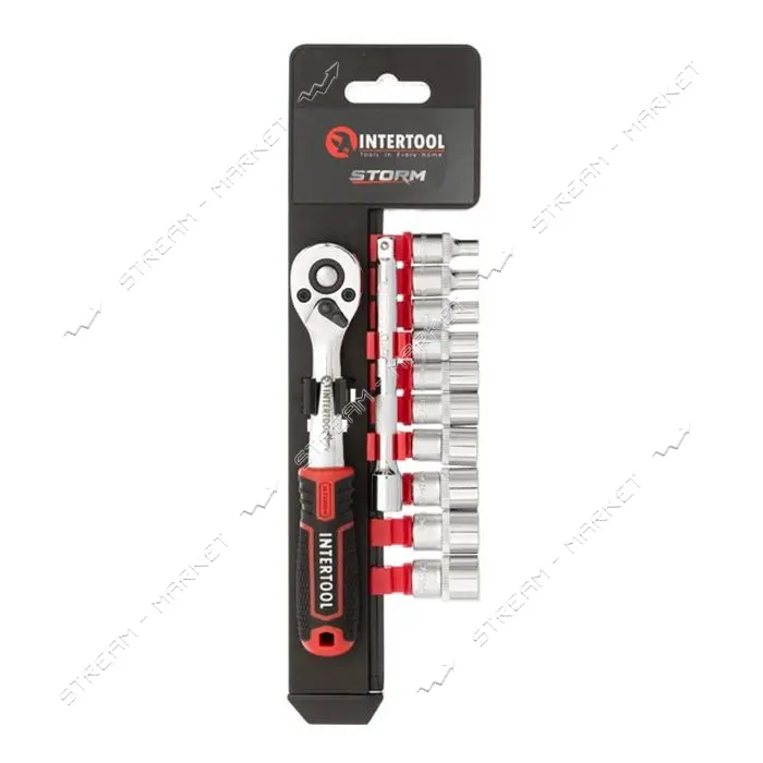 Набор головок Intertool ET-8012 1/4" 4-13мм удлинитель рукоятка с храповым механизмом 72 зуба 1
