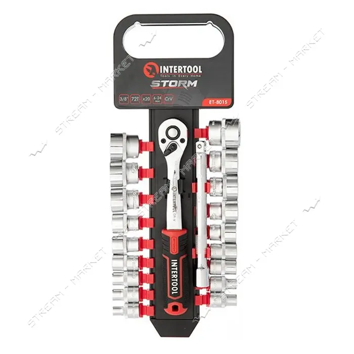 Набор головок Intertool ET-8015 3/8" 6-24мм удлинитель рукоятка с храповым механизмом 72 зуба 2