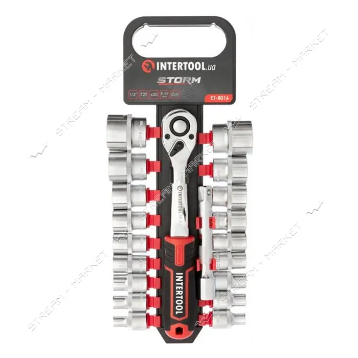 Набор головок Intertool ET-8016 1/2" 8-32мм удлинитель рукоятка с храповым механизмом 72 зуба 2