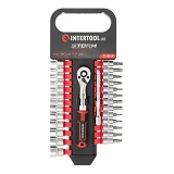 Набор головок Intertool ET-8018 1/4" 4-14мм TORX PH HEX FD удлинитель рукоятка с храп. мех          