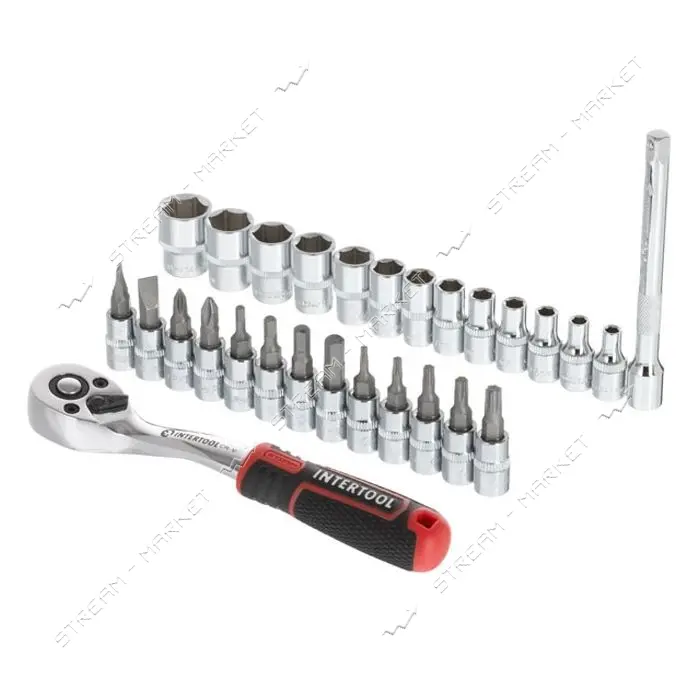 Набор головок Intertool ET-8018 1/4" 4-14мм TORX PH HEX FD удлинитель рукоятка с храп. мех          