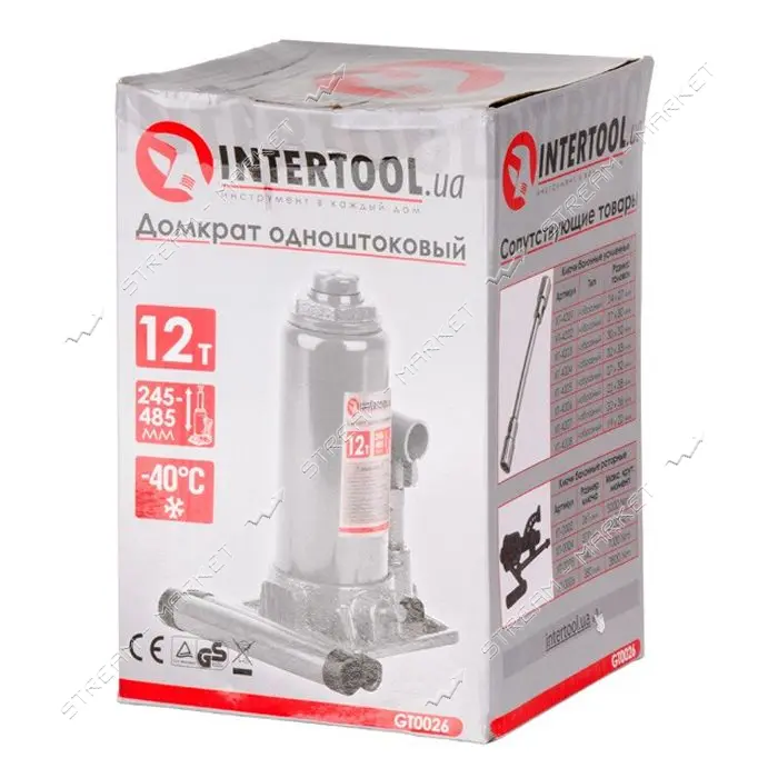 Домкрат столбик Intertool GT0026 одноштоковый 12т 245-485мм                                         