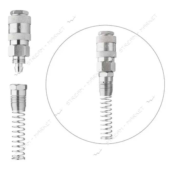 Быстроразъемное соединение Intertool PT-1831 с пружиной для спиральных и прямых шлангов 6.5х10мм