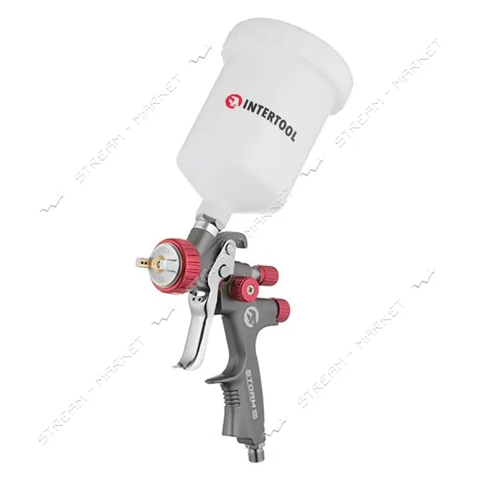 Краскопульт пневм. Intertool PT-0143LVLP TEFLON проф. форсунка 1.3мм верхний пластик.бак 600мл