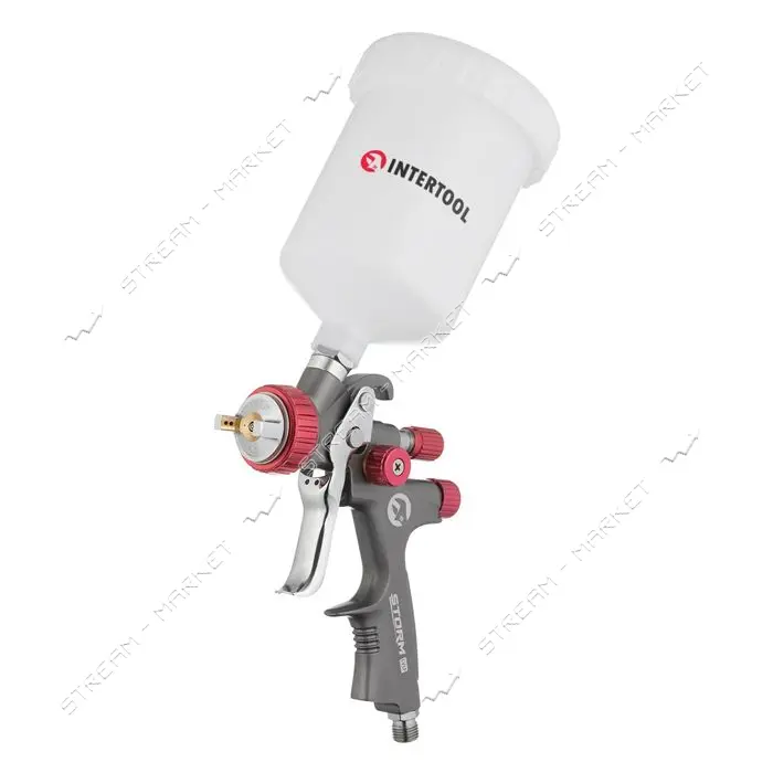Краскопульт пневм. Intertool PT-0148 LVLP TEFLON проф. форсунка 1.8мм верхний пласт бак             