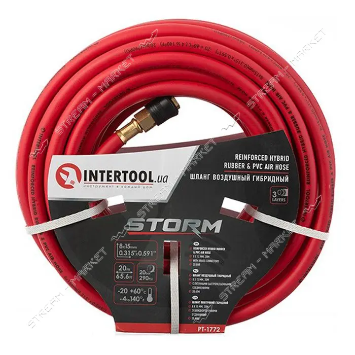 Шланг гибридный проф Intertool PT-1772 20атм 8x15мм 20м с латун быстроразъемным соединением storm   
