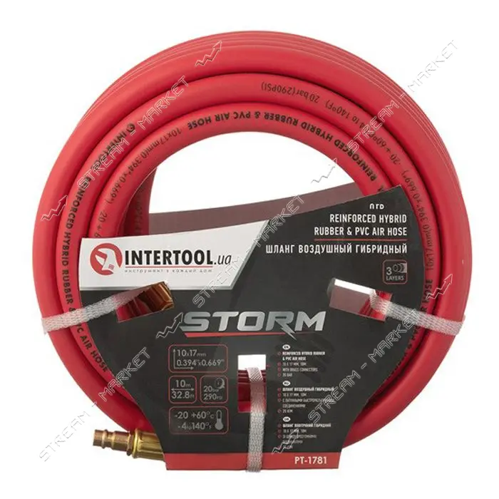 Шланг гибридный проф. Intertool PT-1781 20 атм 10x17мм 10м с латун.быстр. соедин. Storm             