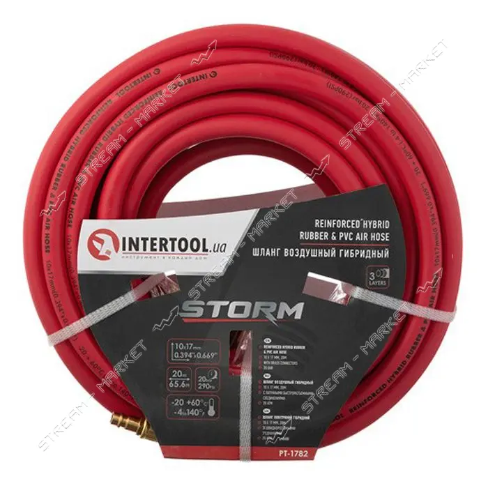 Шланг гибридный проф. Intertool PT-1782 20 атм 10x17мм 20м с латун.быстр. cоед. Storm