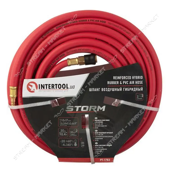 Шланг гибридный проф. Intertool PT-1783 20 атм 10x17мм 30м с латун. быстр. соедин. Storm            