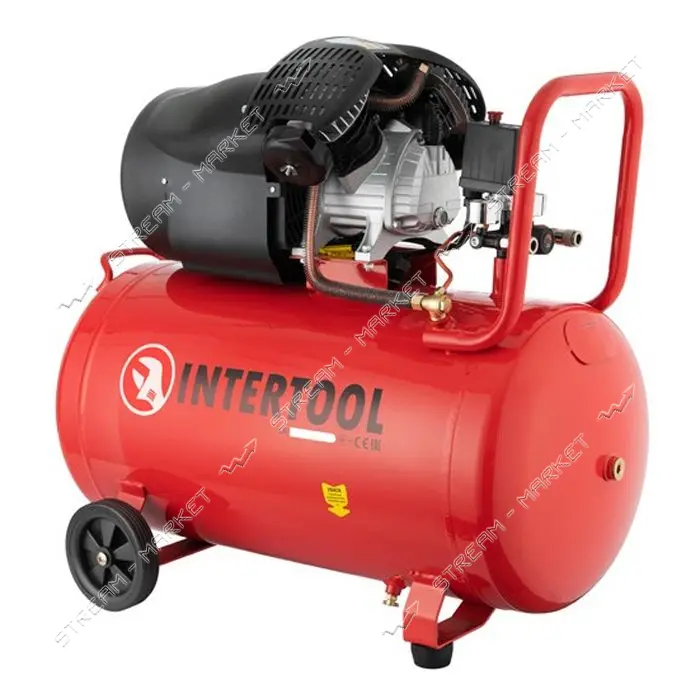 Компрессор Intertool PT-0005 100л 2.23кВт 220В 8атм 354 л/мин 2 цилиндра