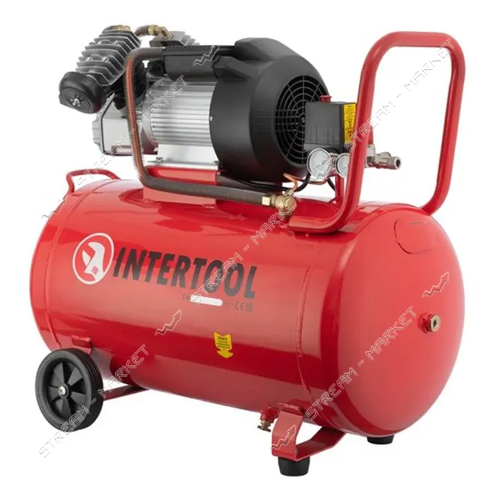 Компрессор Intertool PT-0008 100л 3кВт 220В 8атм 420 л/мин 2 цилиндра                               