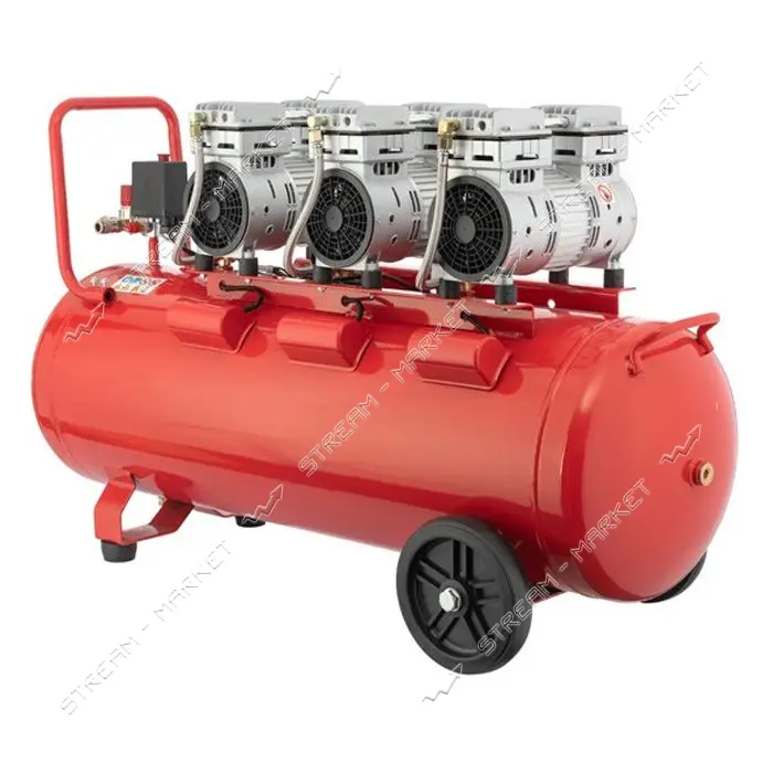 Компрессор Intertool PT-0024 100л 3х0.75кВт 220В 8атм 415 л/мин малошумный безмасляный 6 цилиндр    