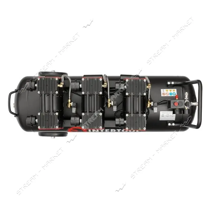 Компрессор Intertool PT-0028 100л 3x1.1кВт 220В 8атм 480л/мин 1400об/мин малошумный безмасл.