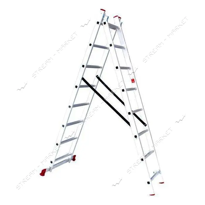 Лестница алюминиевая Intertool LT-0208 2-х секционная универсальная раскладная 2x8 ступенек 3.69м