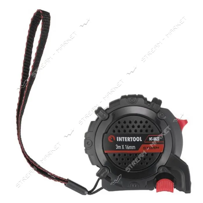Рулетка Intertool MT-0823 с метал.полотном покрытым нейлоном и магнитами на зацепе 3м х 16мм Storm