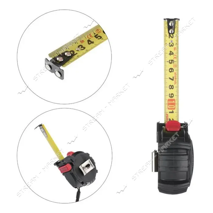 Рулетка Intertool MT-0825 с метал.полотном покрытым нейлоном и магнитами на зацепе 5м х 19мм Storm