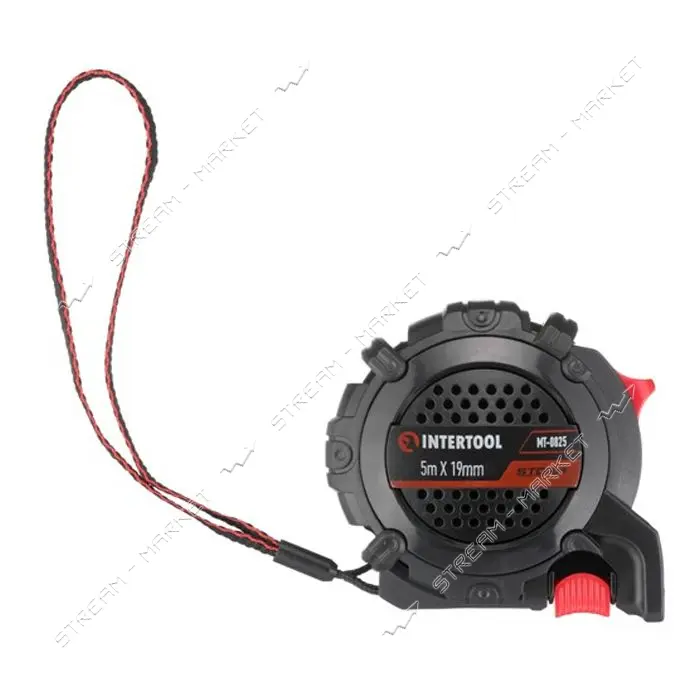 Рулетка Intertool MT-0825 с метал.полотном покрытым нейлоном и магнитами на зацепе 5м х 19мм Storm