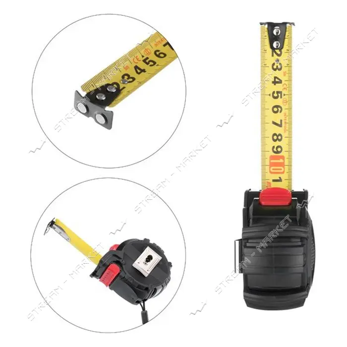 Рулетка Intertool MT-0826 с метал.полотном покрытым нейлоном и магнитами на зацепе 5м х 25мм Storm