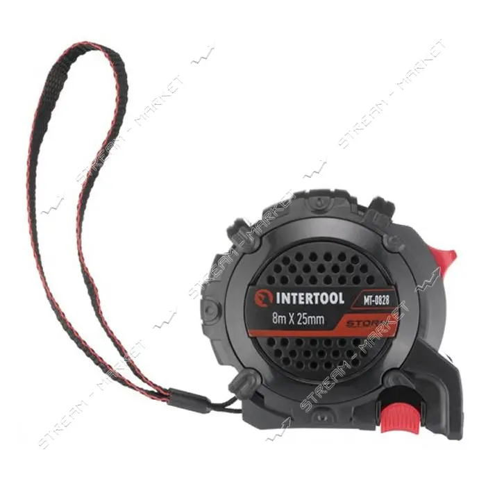 Рулетка Intertool MT-0828 с метал.полотном покрытым нейлоном и магнитами на зацепе 8м х 25мм Storm  