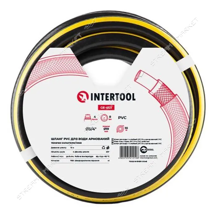Шланг для воды Intertool GE-4121 4-х слойный 3/4" 10м армированный PVC                              