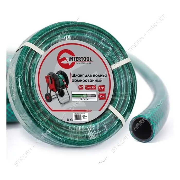 Шланг для полива Intertool GE-4026 3-х слойный 1/2" 50м армированный PVC                            