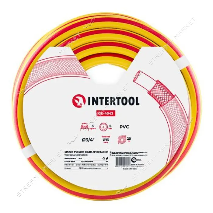 Шланг для полива Intertool GE-4043 3-х слойный 3/4" 20м армированный PVC