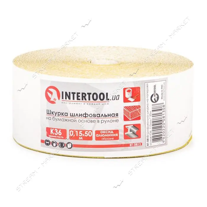Шкурка шлифовальная на бумажной основе Intertool BT-0813 К36 115ммх50м                              