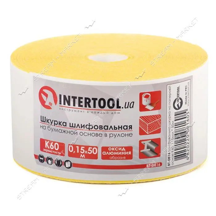 Шкурка шлифовальная на бумажной основе Intertool BT-0816 К60 115мм x 50м