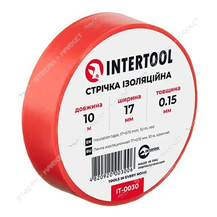 Лента изоляционная Intertool IT-0030 0.15x17мм 10м красная                                          