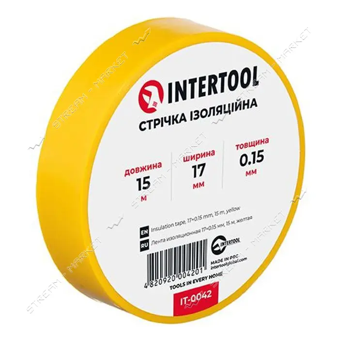 Лента изоляционная Intertool IT-0042 0.15мм x 17мм x 15м желтая                                     