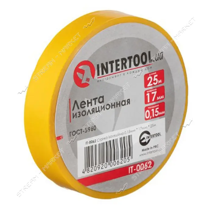 Лента изоляционная Intertool IT-0062 0.15мм x 17мм x 25м желтая                                     