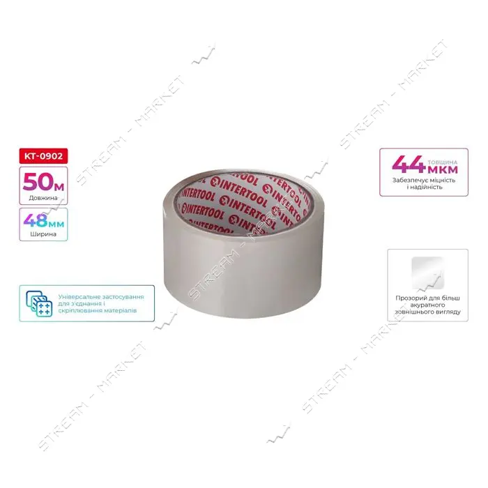 Скотч прозрачный Intertool KT-0902 48ммх50мх52мкм                                                   