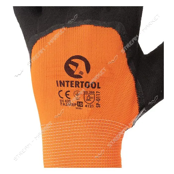 Перчатки трикотажные Intertool SP-0117 синтет. покрытая черным вспенен. латексом 10"