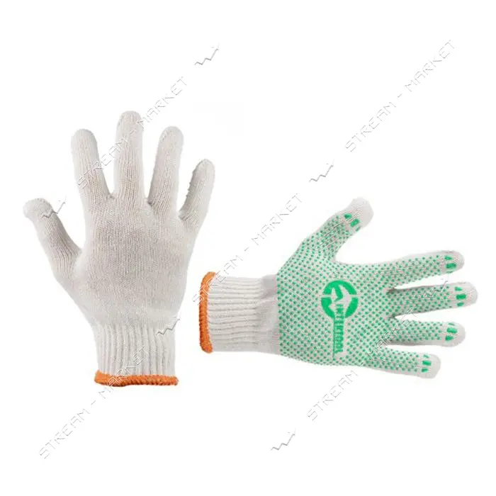 Перчатки трикотажные Intertool SP-0126 60% хлопок/40% полиэстер с ПВХ точкой класс вязки 7 черные