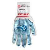 Перчатки трикотажные Intertool SP-0130 70% хлопок/30% полиэстер с ПВХ точкой класс вязки 10 белые