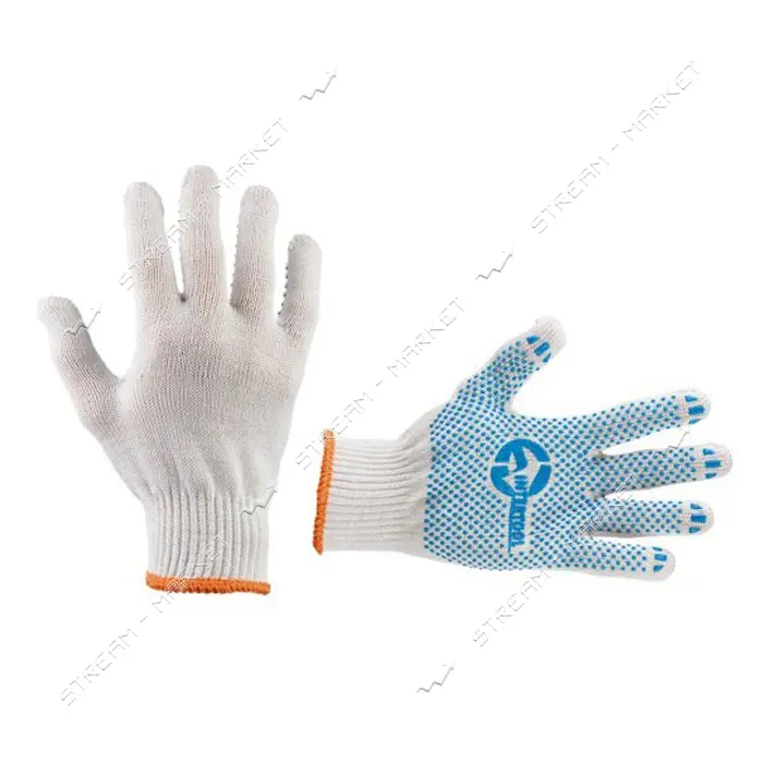 Перчатки трикотажные Intertool SP-0130 70% хлопок/30% полиэстер с ПВХ точкой класс вязки 10 белые