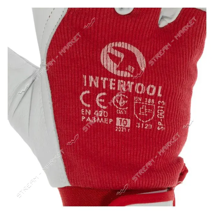Перчатки кожаные Intertool SP-0013 из комбинир. кожи и ткани с подкладкой 10"