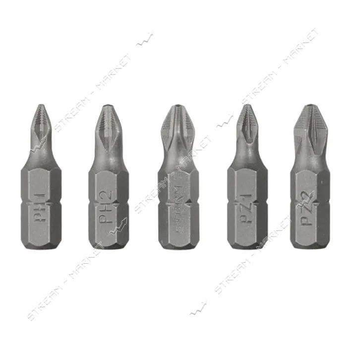 Комплект отверточных насадок Intertool VT-0210 PH1 PH2 PZ1 PZ2 1/4"x25мм S2 5шт Storm