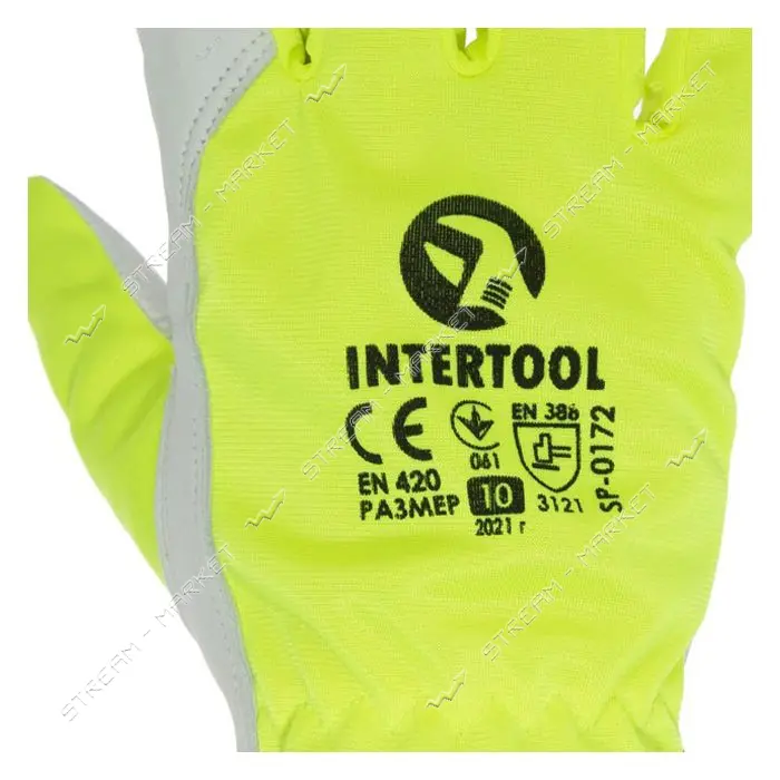 Перчатки кожаные Intertool SP-0172 10"комб из высококачественной козьей кожи и флуоресцент          