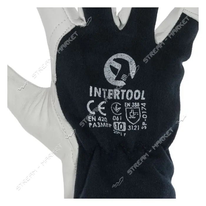 Перчатки кожаные Intertool SP-0174 комбинированная из высококачественной овечьей кожи и ткани 10"