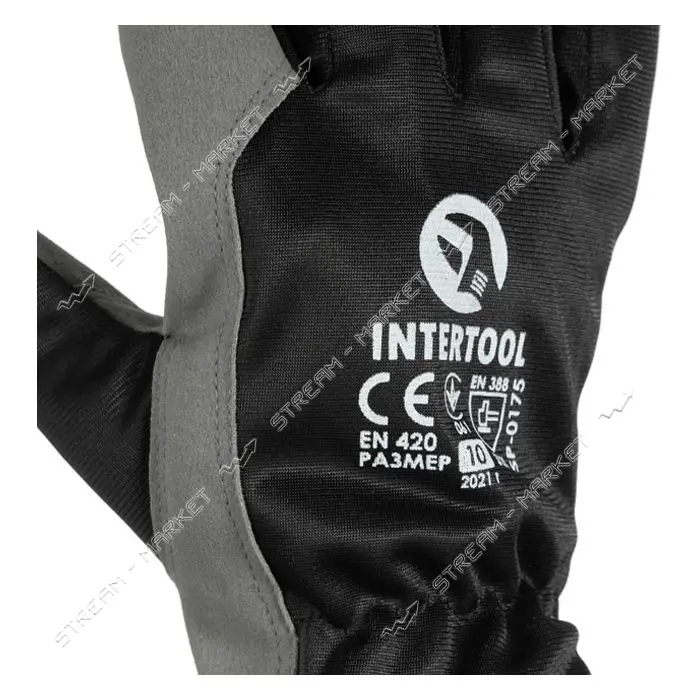 Перчатки кожаные Intertool SP-0175 10 комбинированная из высококачественной эко-кожи и полиэст ткани