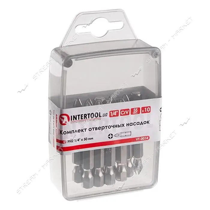 Комплект отверточных насадок Intertool PH2 1/4"x50мм 10шт                                           