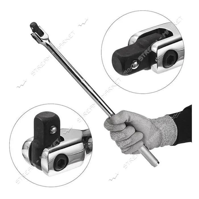 Вороток с шарниром Intertool ET-1034 1/2" 450мм хром-ванадиум                                       
