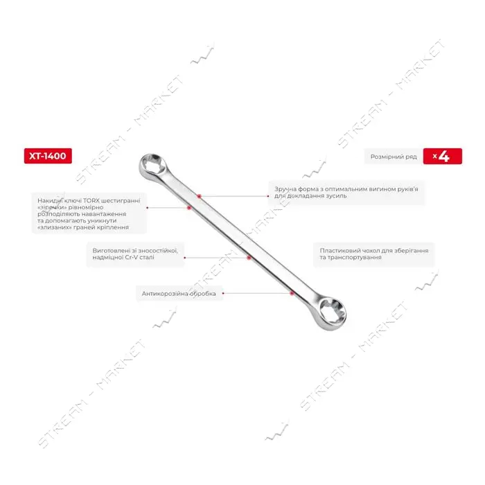Набор накидных ключей Intertool XT-1400 TORX Т6-Т24 мм 4 шт                                         