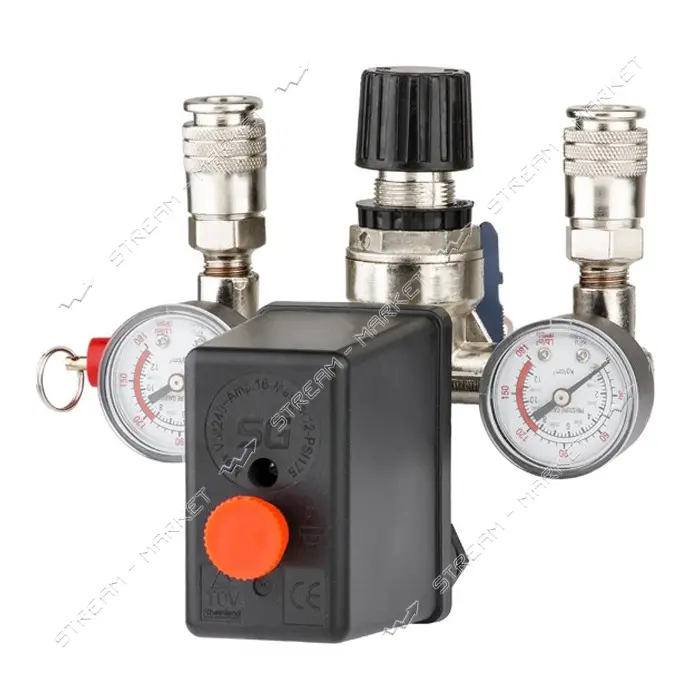 Прессостат в сборе Intertool PT-9094 прессостат редуктор 2 манометра предохран. клапан два выхода
