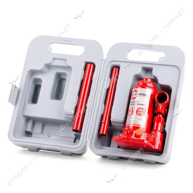 Домкрат столбик Intertool GT0051 одноштоковый 2т в чемодане                                         